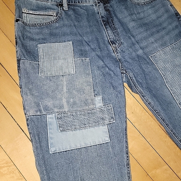 SUN+STONE NWT Retro Patchwork Relaxed Tapered Leg High Rise Jeans - SIZE 20 - Picture 3 of 11
